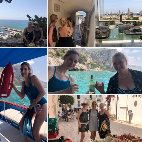 Two american ladies in Sperlonga, on boat tour. Wine and Food tasting